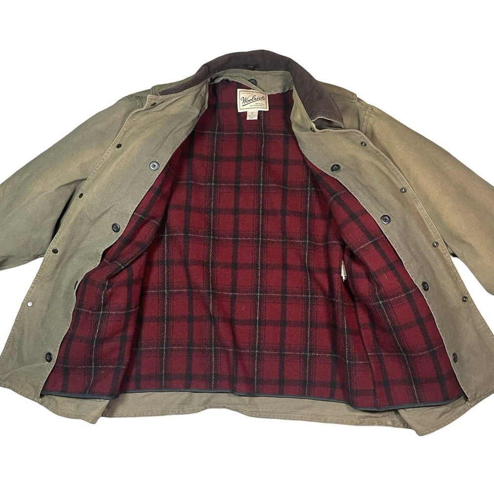 Woolrich Canvas Jacket Mens M Wool Flannel Lined Chore Coat Green Vtg USA - Picture 3 of 15